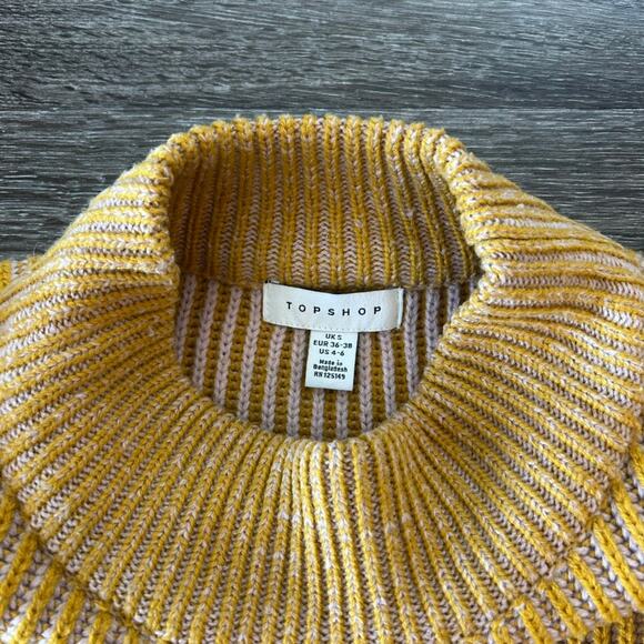 Topshop Mustard Yellow Ribbed Mock Neck Pullover Sweater Size 6 Oversized Knit - Picture 4 of 13